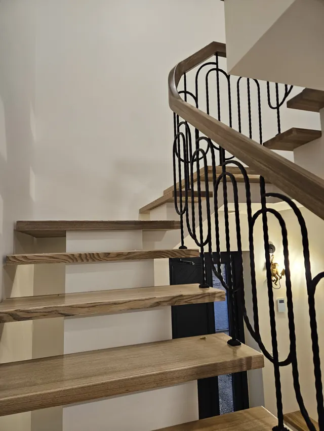 Medinio porankio ir metalinių turėklų detalė